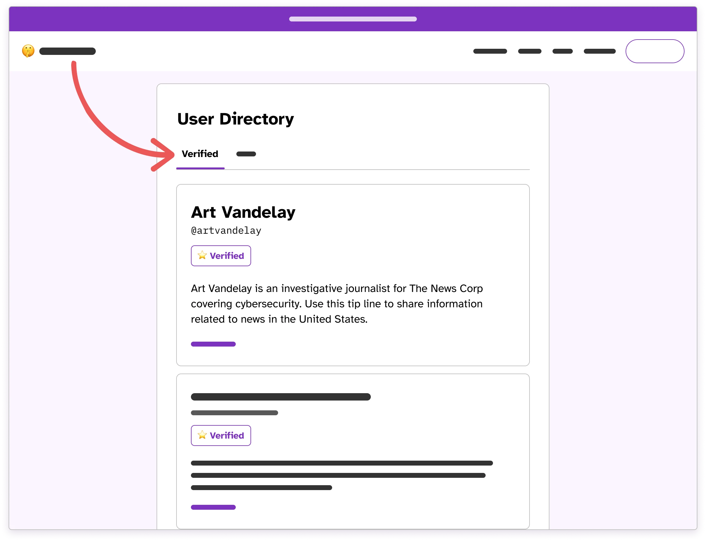 Verified tab on the User Directory