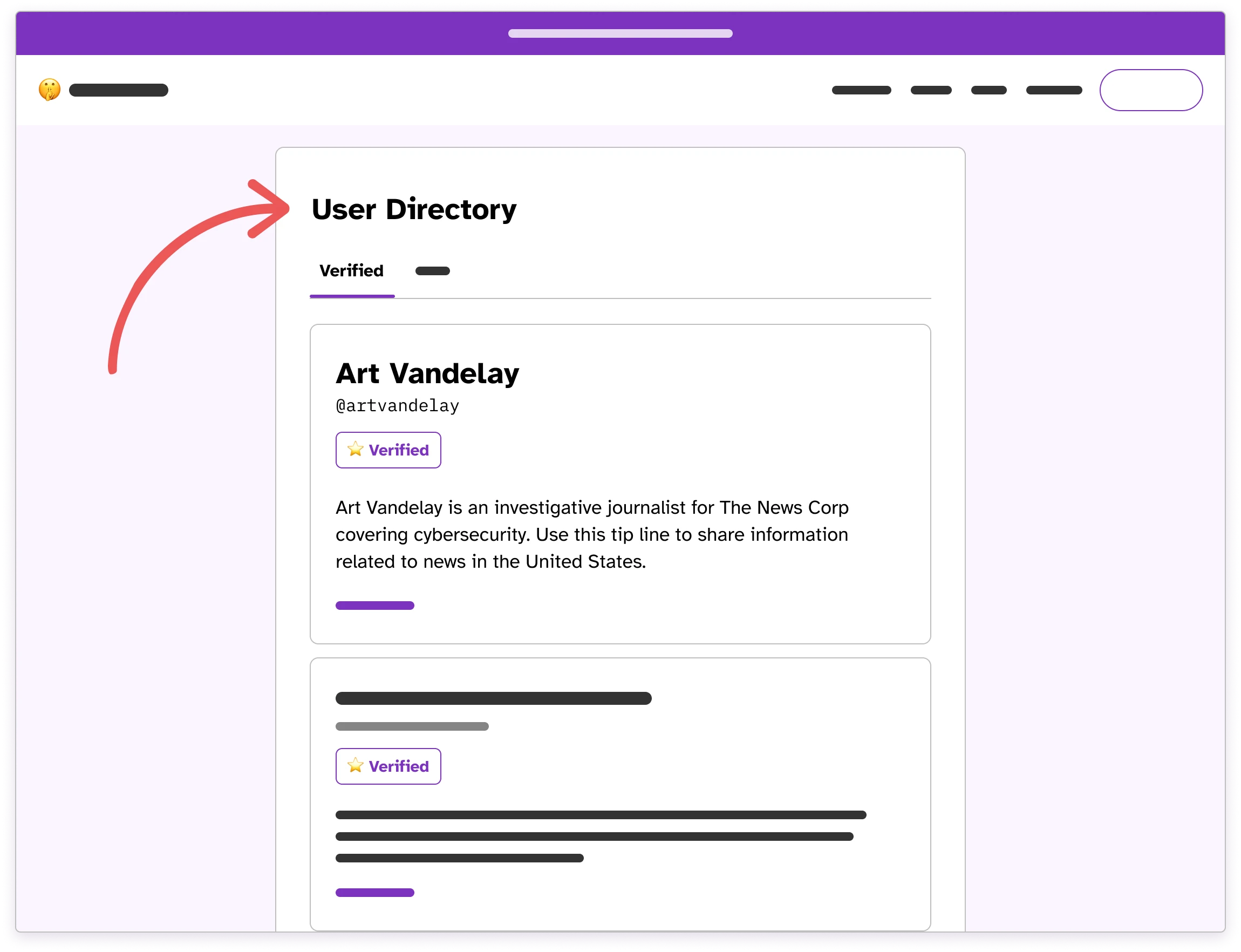 User Directory wireframe