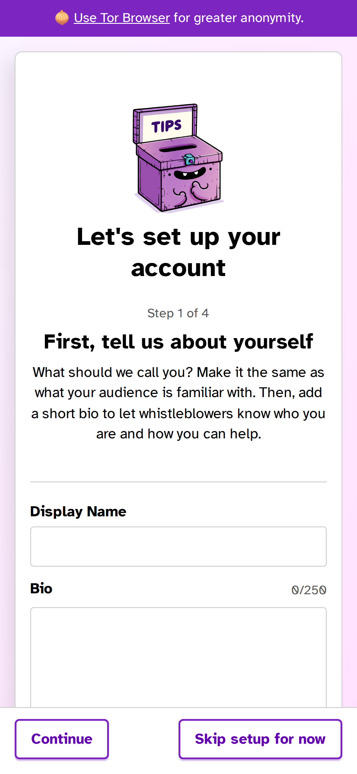 Hush Line onboarding step for adding recipient information to a profile