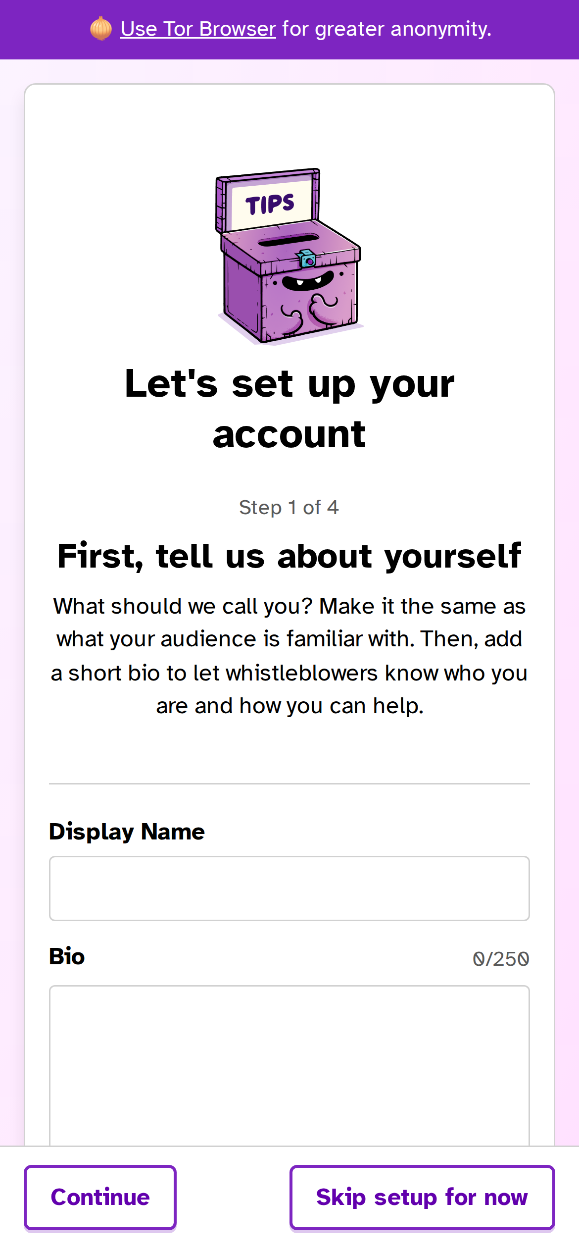 Hush Line onboarding step for adding recipient information to a profile